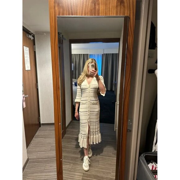 Sandro Striped Ruffled Wrap V-neck Knitted Long Dress Size 4 - Picture 12 of 12